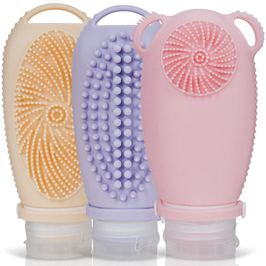 Sumina Horizon Glow Travel Bottles – TSA Approved 3-Pack Silicone Toiletry Containers with Built-In Scrubbers