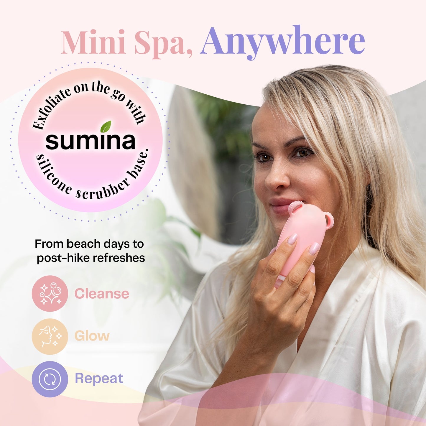 Sumina Horizon Glow Travel Bottles – TSA Approved 3-Pack Silicone Toiletry Containers with Built-In Scrubbers